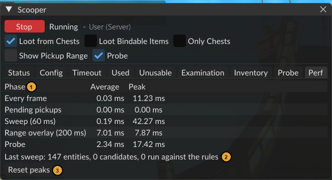 Scooper’s Perf tab showing how long each part of its work takes